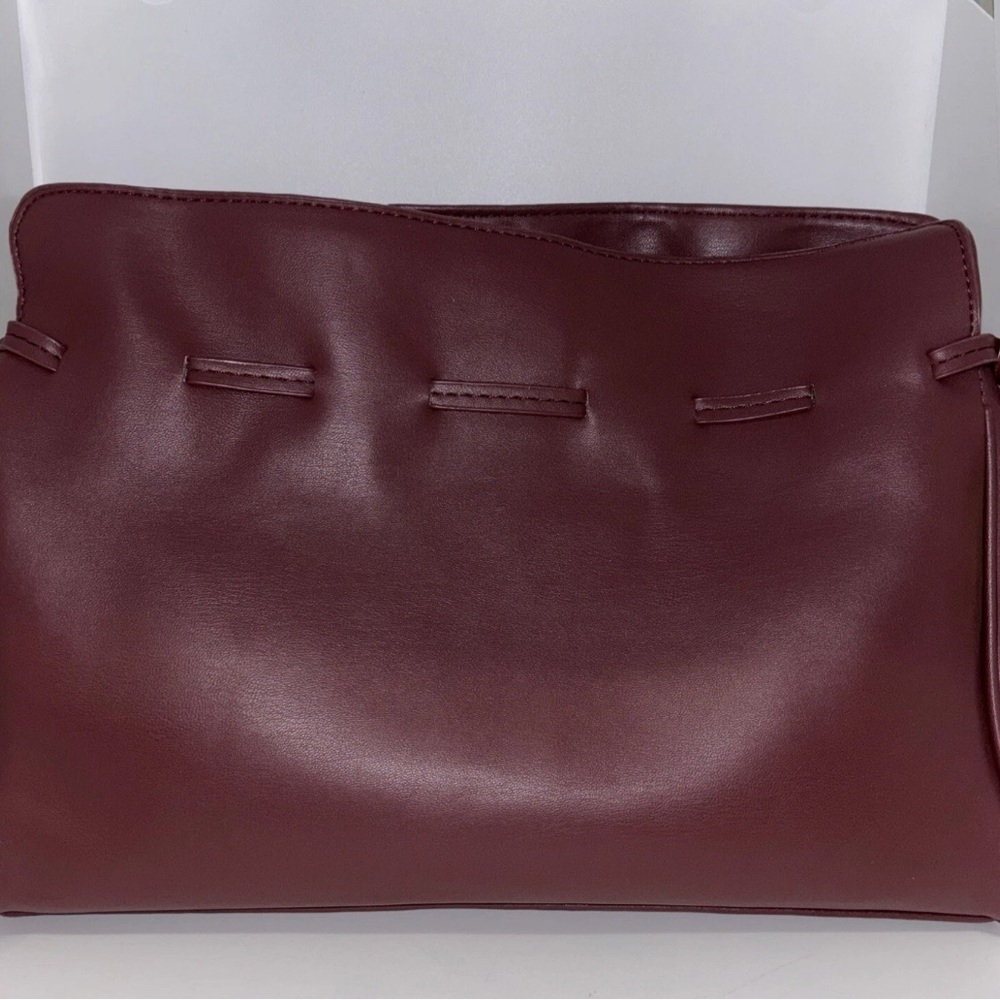 Badgley Mischka Wine Vegan Leather Gold Tone Accents and Snap Trim Bag Purse NWT - Picture 7 of 9